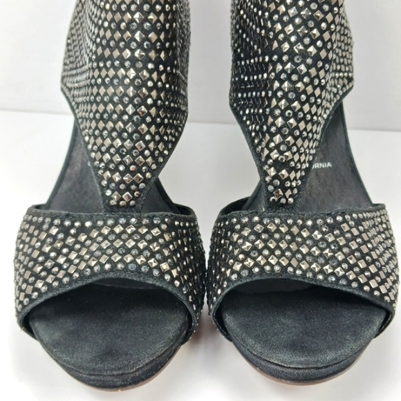 JEFFREY CAMPBELL Rally Black Suede Studded Peep Toe Booties WornButNotWo… - Picture 4 of 16